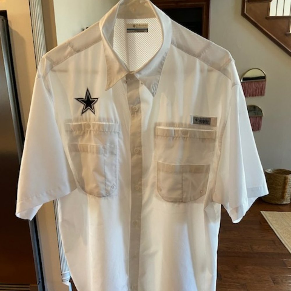 Men's Columbia White Dallas Cowboys Tamiami Fishing Shirt Size Large